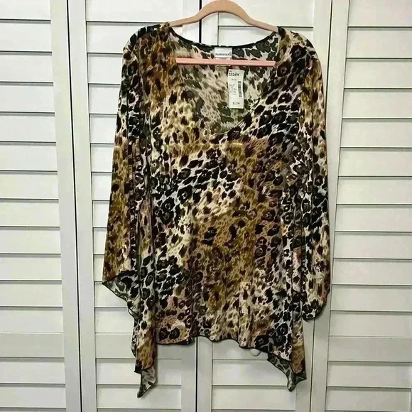 Fashion Bug Leopard Print Bell Sleeve Trapeze Stretch Top Size 22/24W NWT - Picture 1 of 8